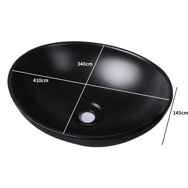 Wash Basin Oval Ceramic Hand Bowl Bathroom Sink Vanity Above Counter Black – Matte Black Finish