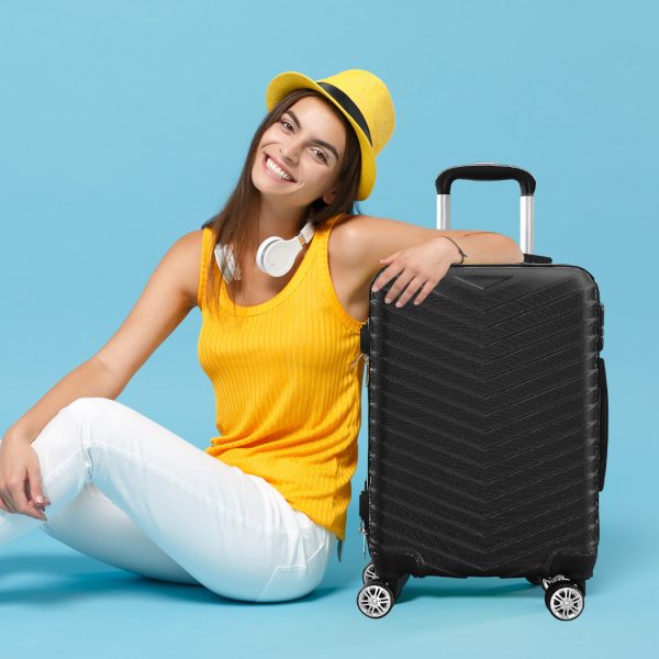 Luggage Suitcase Trolley Travel Packing Lock Hard Shell – 56 x 36 x 26 cm, Black