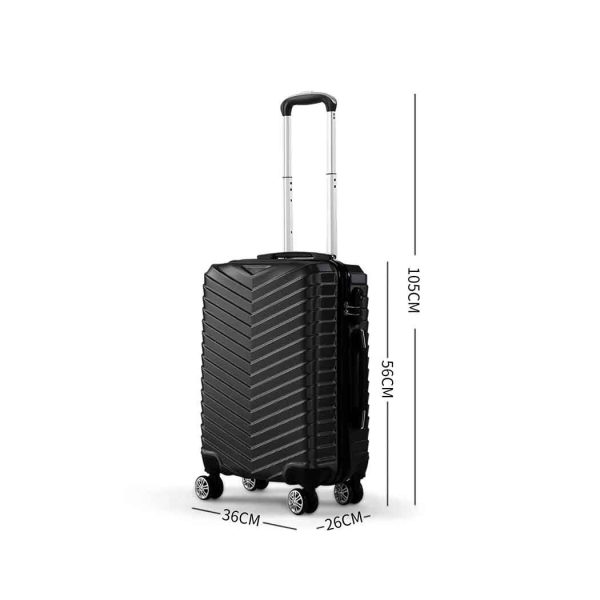 Luggage Suitcase Trolley Travel Packing Lock Hard Shell – 56 x 36 x 26 cm, Black