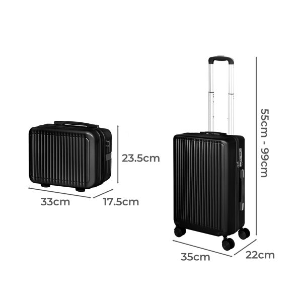 Luggage Suitcase Trolley Set Travel Lightweight 2pc 14″+20″ Black