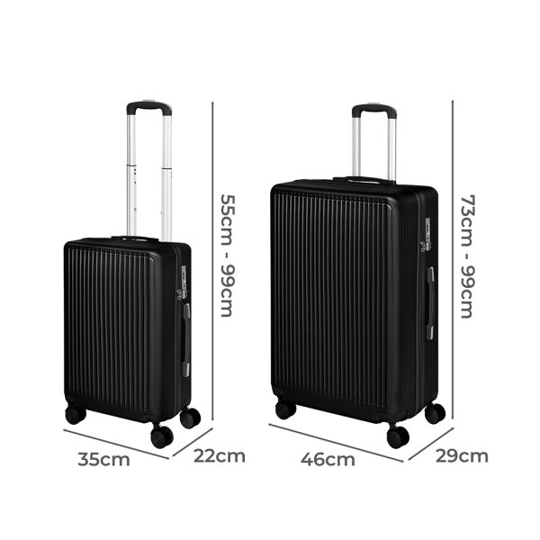 Luggage Suitcase Trolley Set Travel Lightweight 2pc 20″+28″ Black