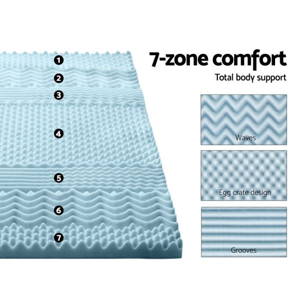 Bedding Cool Gel 7-zone Memory Foam Mattress Topper w/Bamboo Cover 5cm – QUEEN