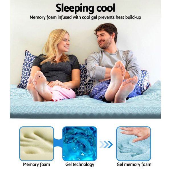 Bedding Cool Gel 7-zone Memory Foam Mattress Topper w/Bamboo Cover 5cm – QUEEN