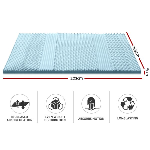 Bedding Cool Gel 7-zone Memory Foam Mattress Topper w/Bamboo Cover 5cm – QUEEN