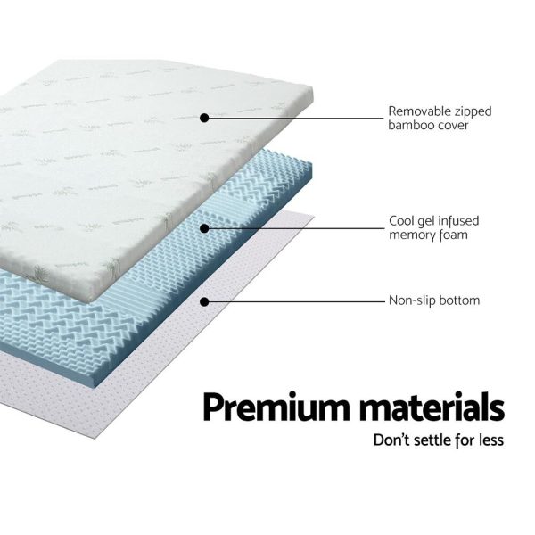 Bedding Cool Gel 7-zone Memory Foam Mattress Topper w/Bamboo Cover 5cm – QUEEN