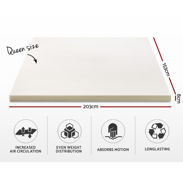 Bedding Memory Foam Mattress Topper w/Cover 8cm – QUEEN