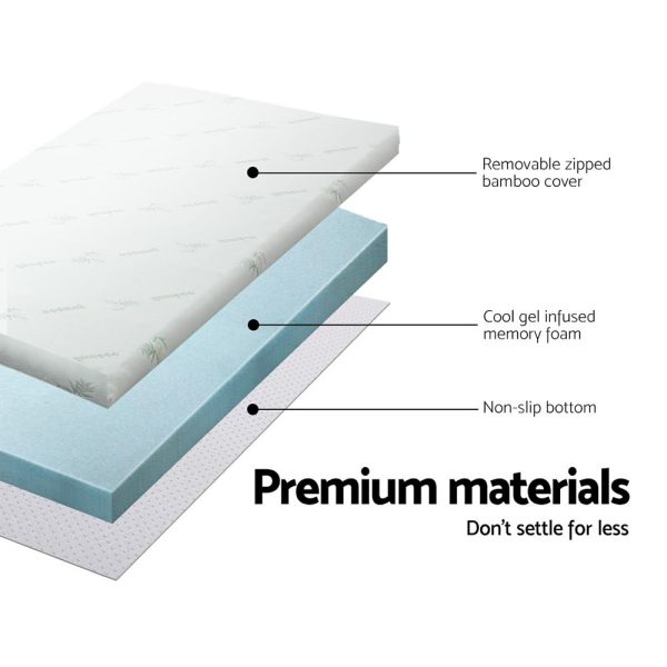 Bedding Cool Gel Memory Foam Mattress Topper w/Bamboo Cover 8cm – QUEEN