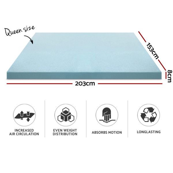 Bedding Cool Gel Memory Foam Mattress Topper w/Bamboo Cover 8cm – QUEEN