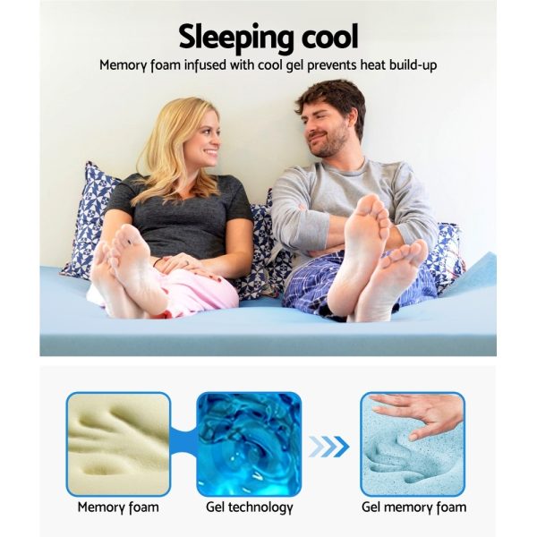 Bedding Cool Gel Memory Foam Mattress Topper w/Bamboo Cover 8cm – QUEEN
