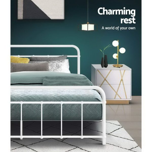 Adel LEO Metal Bed Frame – QUEEN, White