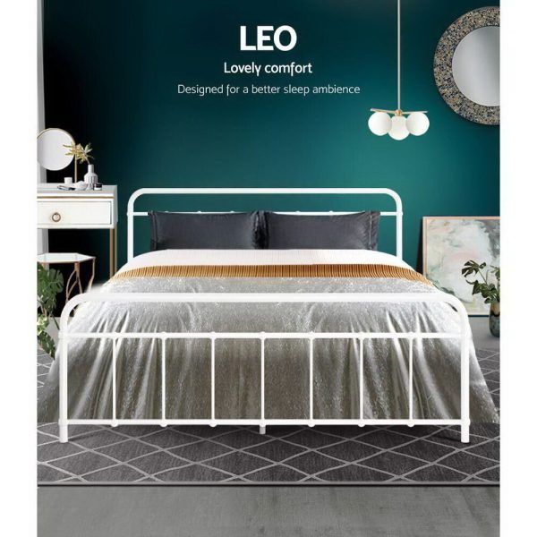 Adel LEO Metal Bed Frame – QUEEN, White