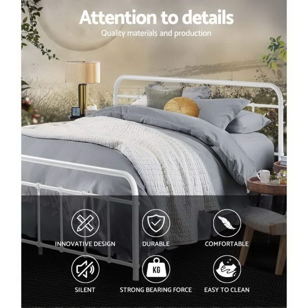 Adel LEO Metal Bed Frame – QUEEN, White
