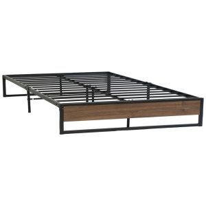 Metal Bed Frame Mattress Base Foundation Wooden Black OSLO – QUEEN