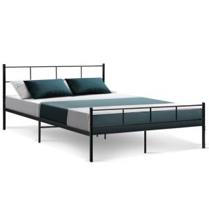 Manna Metal Bed Frame Platform Foundation Mattress Base SOL Black – QUEEN