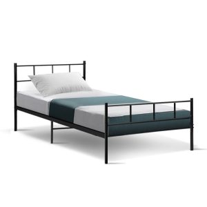 Manna Metal Bed Frame Platform Foundation Mattress Base SOL Black – SINGLE