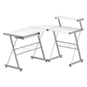 Corner Metal Pull Out Table Desk – White