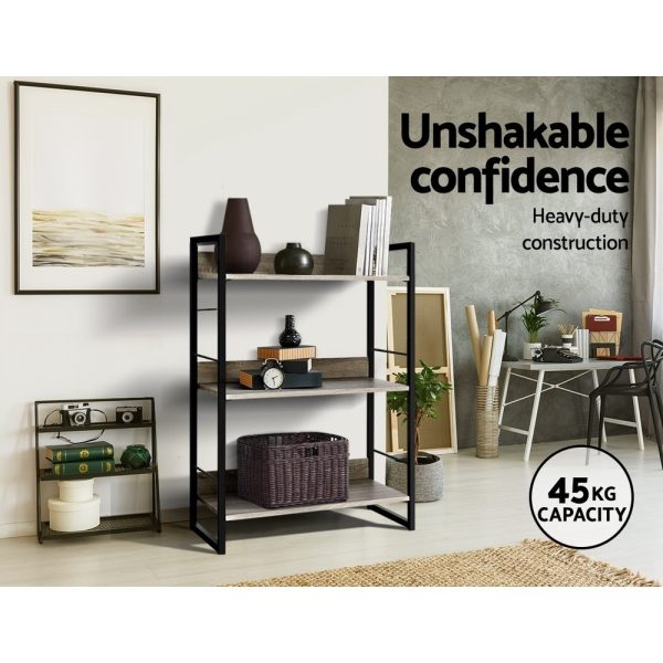 Bookshelf Display Shelves Metal Bookcase Wooden Book Shelf Wall Storage – 3 Tier