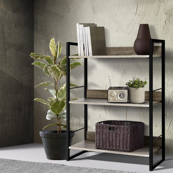 Bookshelf Display Shelves Metal Bookcase Wooden Book Shelf Wall Storage – 3 Tier