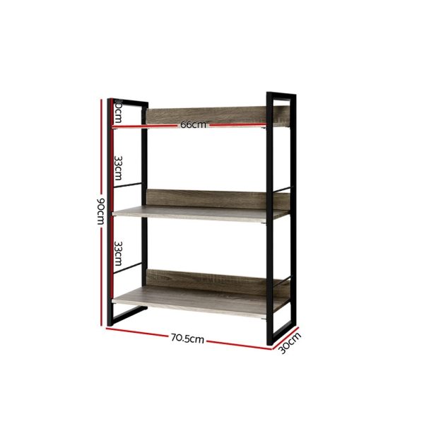 Bookshelf Display Shelves Metal Bookcase Wooden Book Shelf Wall Storage – 3 Tier