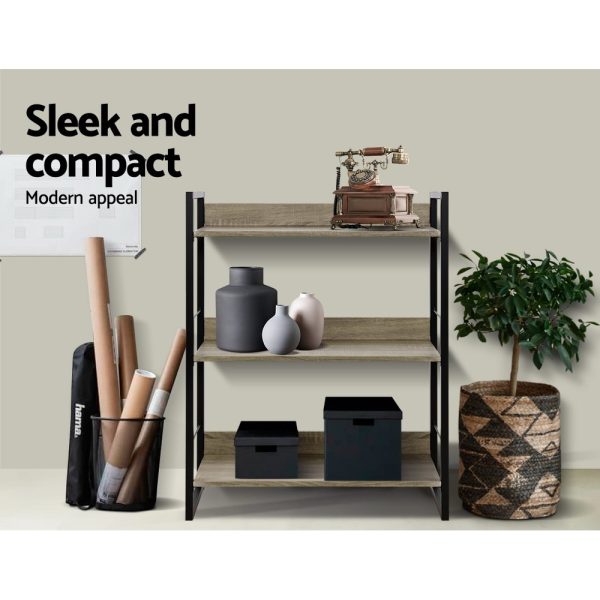 Bookshelf Display Shelves Metal Bookcase Wooden Book Shelf Wall Storage – 3 Tier