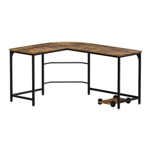 Corner Computer Desk L-Shaped Student Home Office Study Table Workstation – Black and Brown