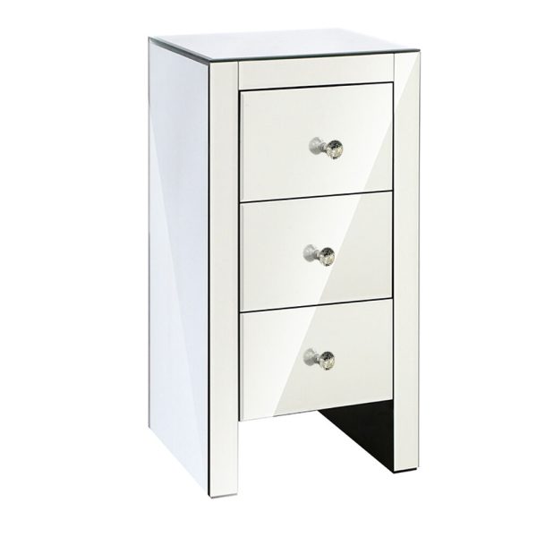 Palatine Mirrored Bedside Tables Drawers Crystal Chest Nightstand Glass – Silver