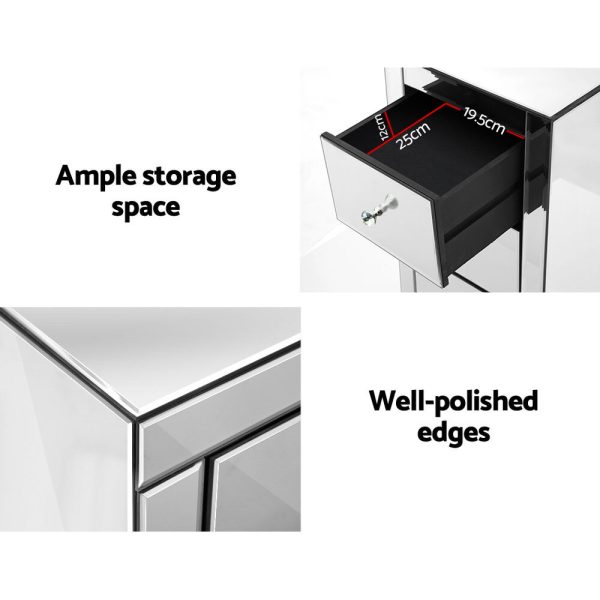 Palatine Mirrored Bedside Tables Drawers Crystal Chest Nightstand Glass – Silver