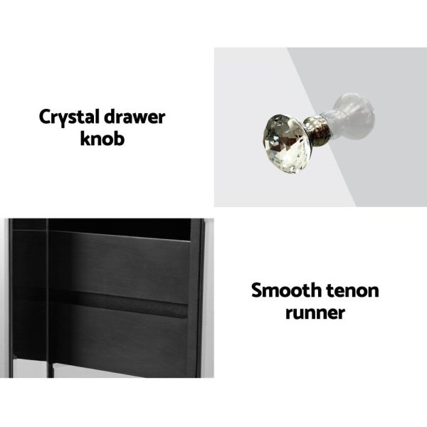 Palatine Mirrored Bedside Tables Drawers Crystal Chest Nightstand Glass – Silver
