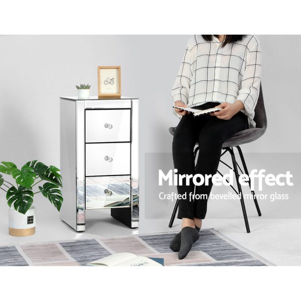 Palatine Mirrored Bedside Tables Drawers Crystal Chest Nightstand Glass – Silver