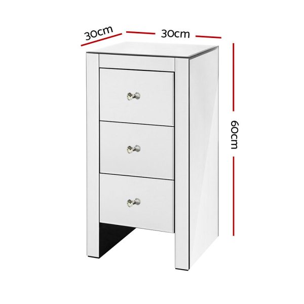 Palatine Mirrored Bedside Tables Drawers Crystal Chest Nightstand Glass – Silver