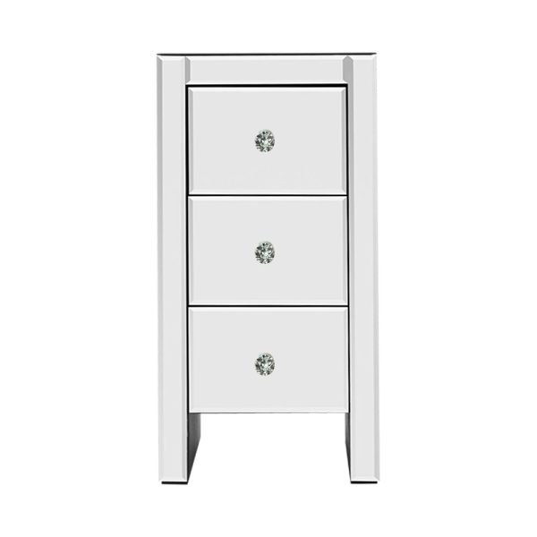 Palatine Mirrored Bedside Tables Drawers Crystal Chest Nightstand Glass – Silver