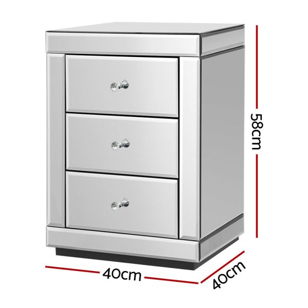 Albury Mirrored Bedside table Drawers Furniture Mirror Glass Presia – Silver, 1