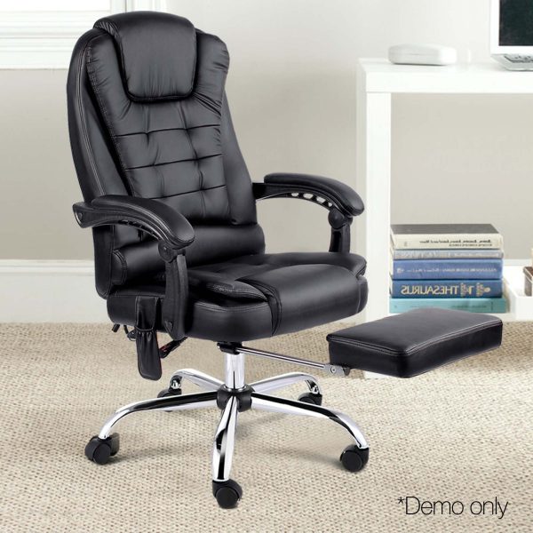 8 Point Massage Office Chair PU Leather Footrest Black