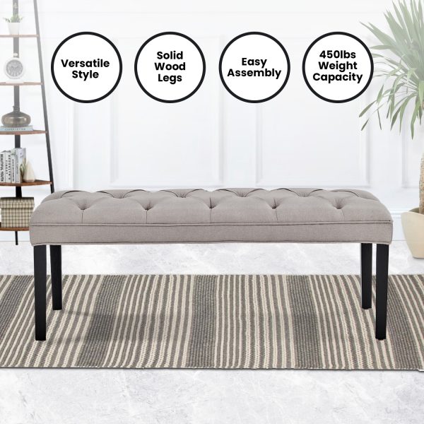 Cate Button-Tufted Upholstered Bench by Sarantino – Light Grey