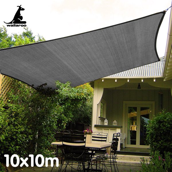 Wallaroo Outdoor Sun Shade Sail Canopy Grey Square – 10 x 10 M