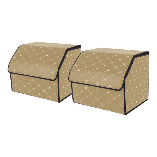 Leather Car Boot Collapsible Foldable Trunk Cargo Organizer Portable Storage Box Coffee/Gold Stitch Large