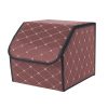 Leather Car Boot Collapsible Foldable Trunk Cargo Organizer Portable Storage Box Coffee/Gold Stitch Small