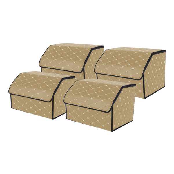 Leather Car Boot Collapsible Foldable Trunk Cargo Organizer Portable Storage Box Coffee/Gold Stitch Small