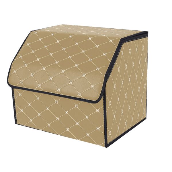 Leather Car Boot Collapsible Foldable Trunk Cargo Organizer Portable Storage Box Coffee/Gold Stitch Small