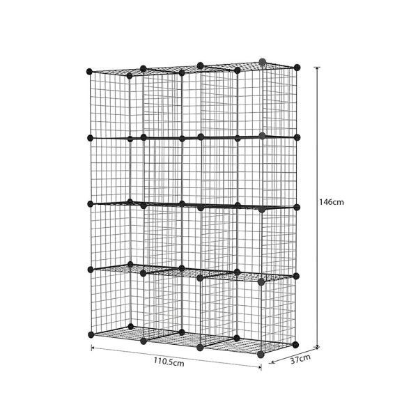 Black Portable Storage Organiser Foldable DIY Modular Grid Space Saving Shelf – 12 Cube, 2
