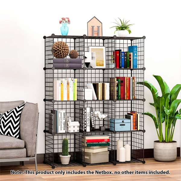 Black Portable Storage Organiser Foldable DIY Modular Grid Space Saving Shelf – 12 Cube, 2