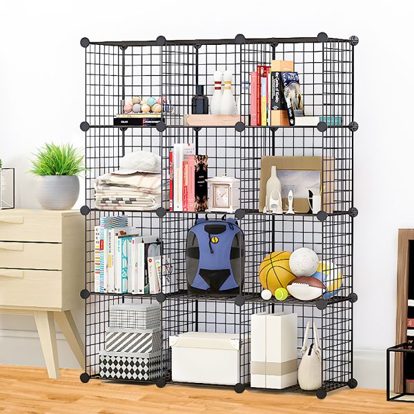 Black Portable Storage Organiser Foldable DIY Modular Grid Space Saving Shelf – 12 Cube, 2