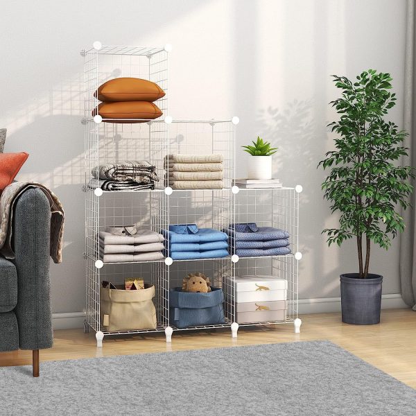 White Portable 9-Cube 3 Column Storage Organiser Foldable DIY Modular Grid Space Saving Shelf 149cm – 2