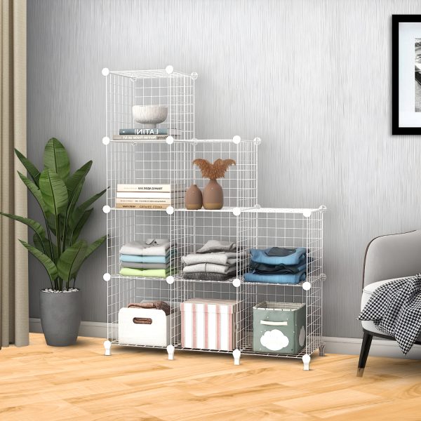 White Portable 9-Cube 3 Column Storage Organiser Foldable DIY Modular Grid Space Saving Shelf 149cm – 2