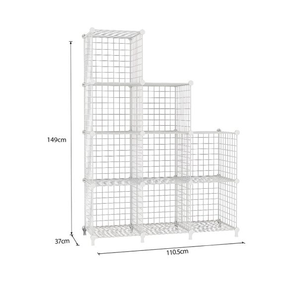 White Portable 9-Cube 3 Column Storage Organiser Foldable DIY Modular Grid Space Saving Shelf 149cm – 2