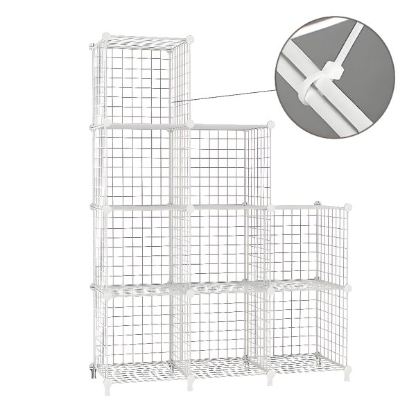 White Portable 9-Cube 3 Column Storage Organiser Foldable DIY Modular Grid Space Saving Shelf 149cm – 2