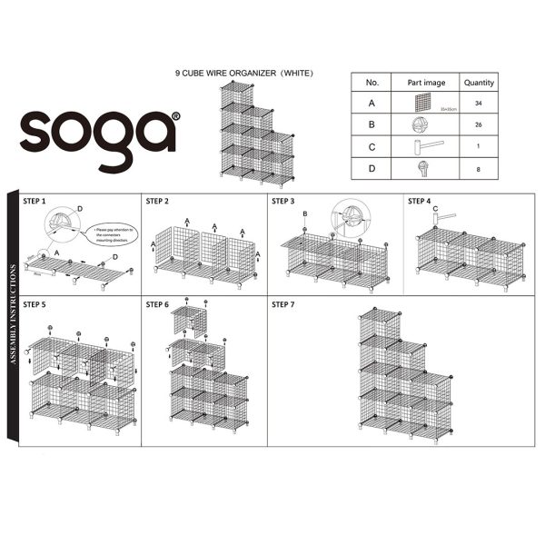 White Portable 9-Cube 3 Column Storage Organiser Foldable DIY Modular Grid Space Saving Shelf 149cm – 2