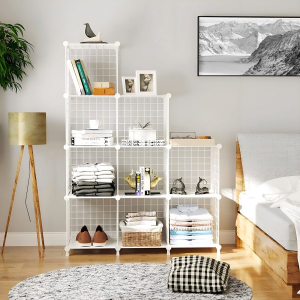 White Portable 9-Cube 3 Column Storage Organiser Foldable DIY Modular Grid Space Saving Shelf 149cm – 2