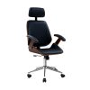 Wooden Office Chair Leather Seat Black