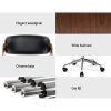 Wooden Office Chair Leather Seat Black